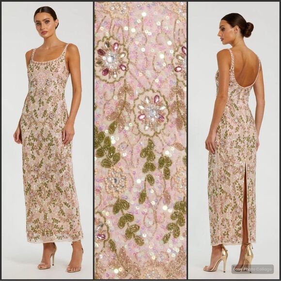MAC DUGGAL 10755  Pink Sleeveless Hand Beaded Floral  Dress - Picture 1 of 13